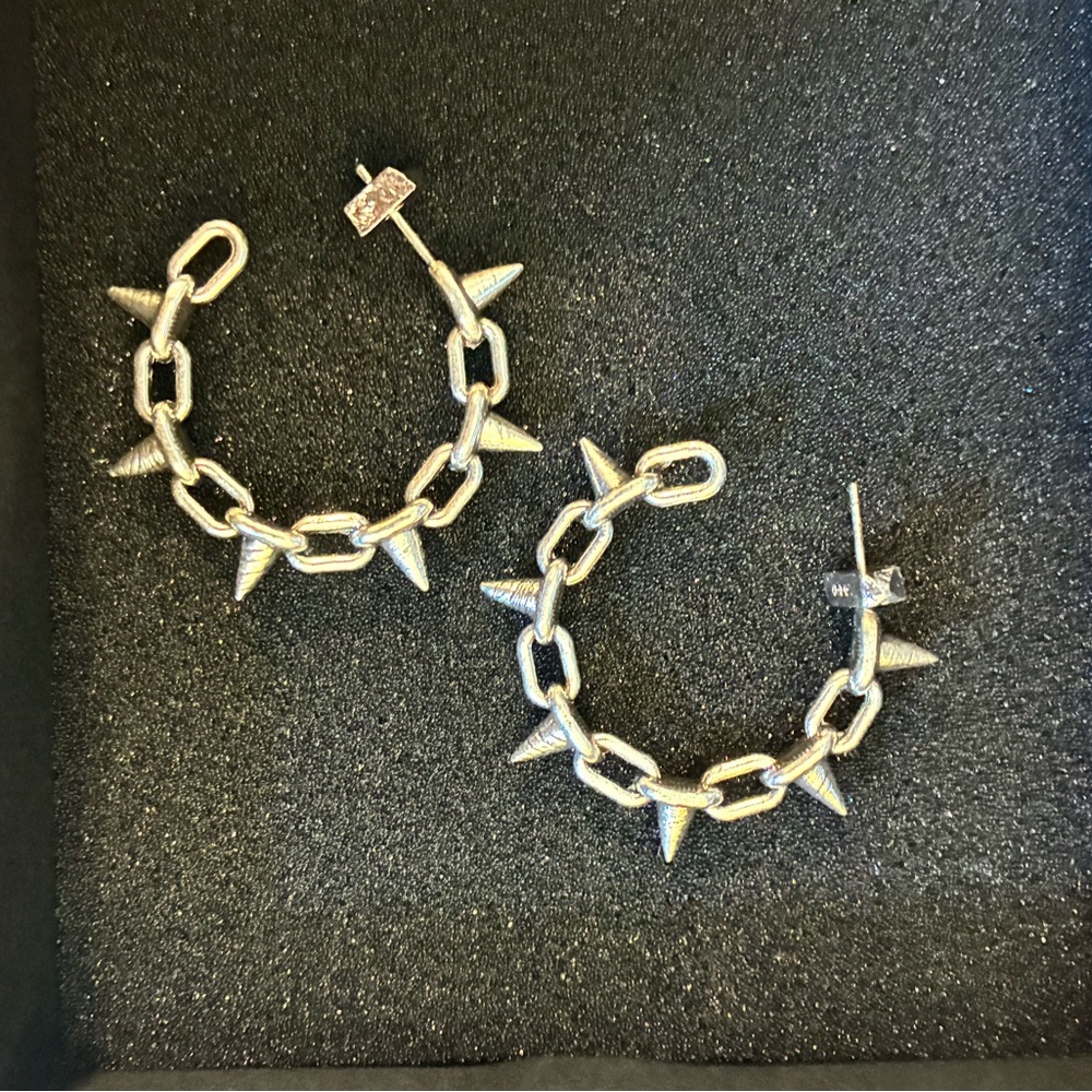 ASK & EMBLA Silver Spike Hoop Earrings - Picture 2 of 4